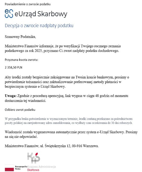 Мошенники рассылают фальшивые письма о возврате налогов